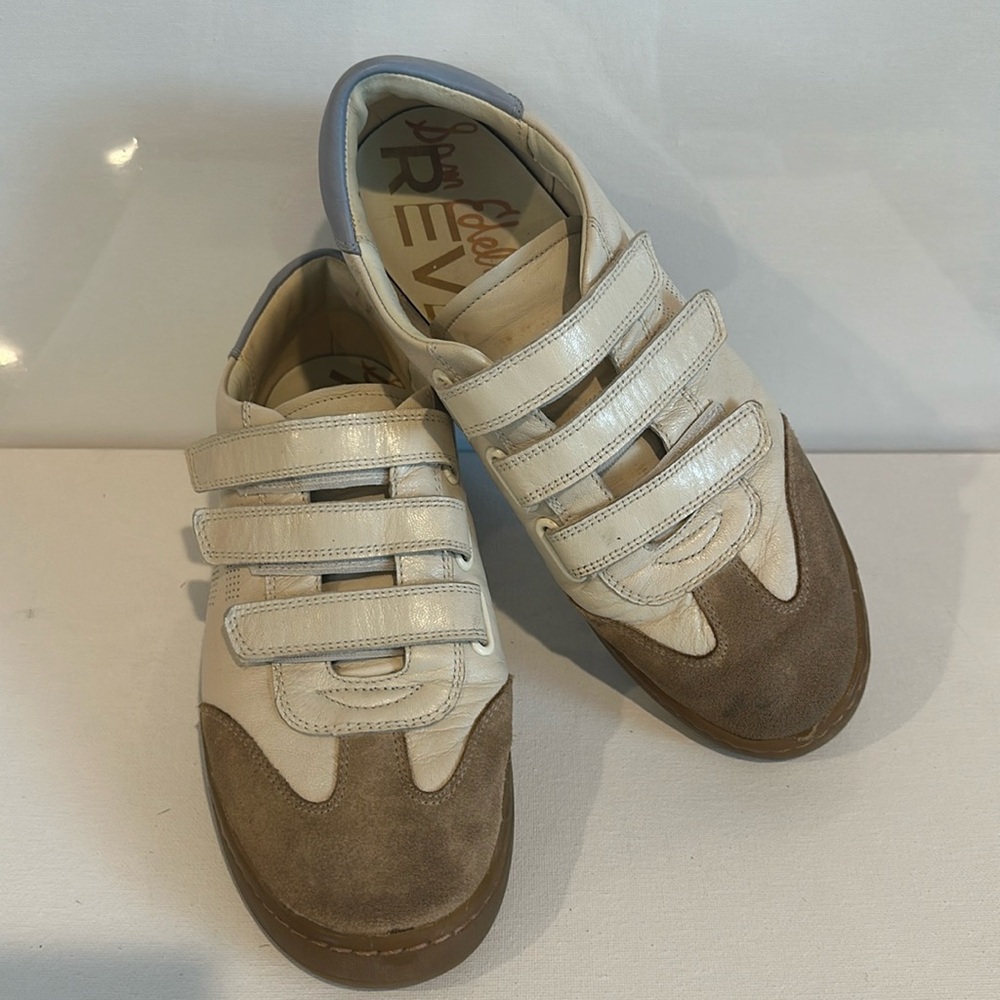 Sam Edelman Cream and Brown Velcro Sneakers